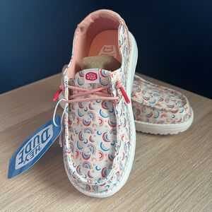 NWT Hey Dude Girls Wendy Rainbow Sky White Slip On Sneakers Size 13